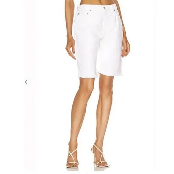 Sablyn Freya White Denim Cut Off Distressed Button Front Bermuda Shorts 27 - Picture 1 of 7